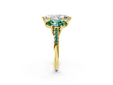 Yellow gold Three-Stone Marquise Cut Diamond Ring with Round with Green Sapphire side stone Pavé Band and Prong Setting_2