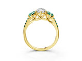 Yellow gold Three-Stone Marquise Cut Diamond Ring with Round with Green Sapphire side stone Pavé Band and Prong Setting_3