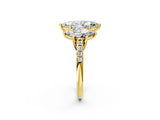 Yellow gold Three-Stone Marquise Cut Diamond Ring with Round with Moissanite side stone Pavé Band and Prong Setting_2