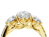 Yellow gold Three-Stone Marquise Cut Diamond Ring with Round with Moissanite side stone Pavé Band and Prong Setting_4