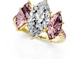 Yellow gold Three-Stone Marquise Cut Diamond Ring with Round with Morganite side stone Pavé Band and Prong Setting_1