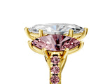 Yellow gold Three-Stone Marquise Cut Diamond Ring with Round with Morganite side stone Pavé Band and Prong Setting_5