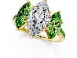 Yellow gold Three-Stone Marquise Cut Diamond Ring with Round with Peridot side stone Pavé Band and Prong Setting_1