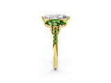 Yellow gold Three-Stone Marquise Cut Diamond Ring with Round with Peridot side stone Pavé Band and Prong Setting_2