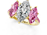 Yellow gold Three-Stone Marquise Cut Diamond Ring with Round with Pink Sapphire side stone Pavé Band and Prong Setting_1