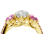 Yellow gold Three-Stone Marquise Cut Diamond Ring with Round with Pink Sapphire side stone Pavé Band and Prong Setting_4
