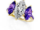 Yellow gold Three-Stone Marquise Cut Diamond Ring with Round with Tanzanite side stone Pavé Band and Prong Setting_1
