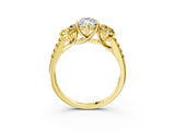 Yellow gold Three-Stone Marquise Cut Diamond Ring with Round with Yellow Sapphire side stone Pavé Band and Prong Setting_3