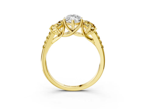 Yellow gold Three-Stone Marquise Cut Diamond Ring with Round with Yellow Sapphire side stone Pavé Band and Prong Setting_3