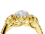 Yellow gold Three-Stone Marquise Cut Diamond Ring with Round with Yellow Sapphire side stone Pavé Band and Prong Setting_4