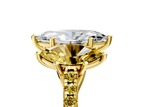 Yellow gold Three-Stone Marquise Cut Diamond Ring with Round with Yellow Sapphire side stone Pavé Band and Prong Setting_5