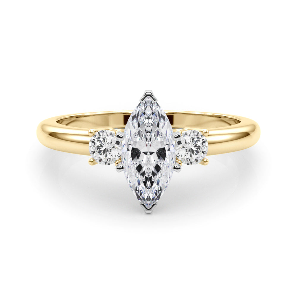 Yellow gold Three-Stone Marquise Cut Diamond Solitaire with Prong Setting and Classic Band 1