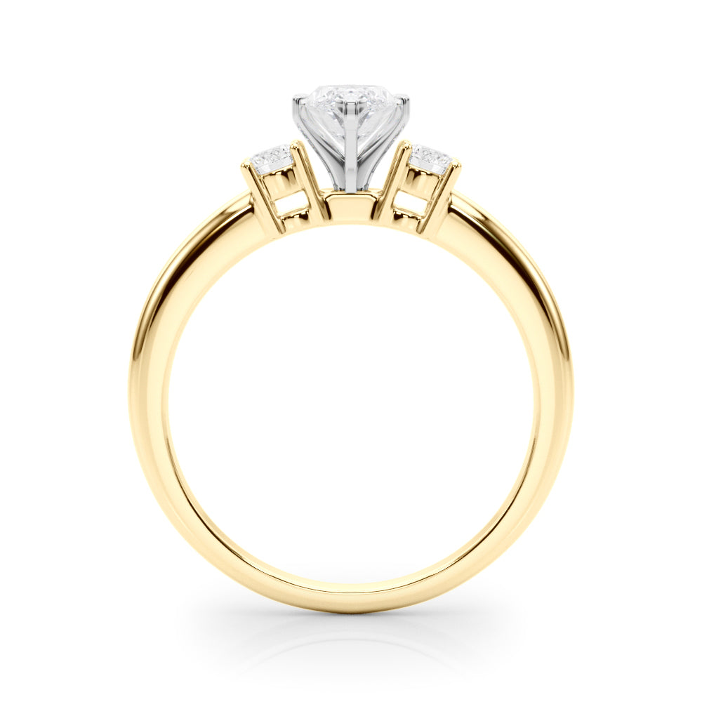 Yellow gold Three-Stone Marquise Cut Diamond Solitaire with Prong Setting and Classic Band 2