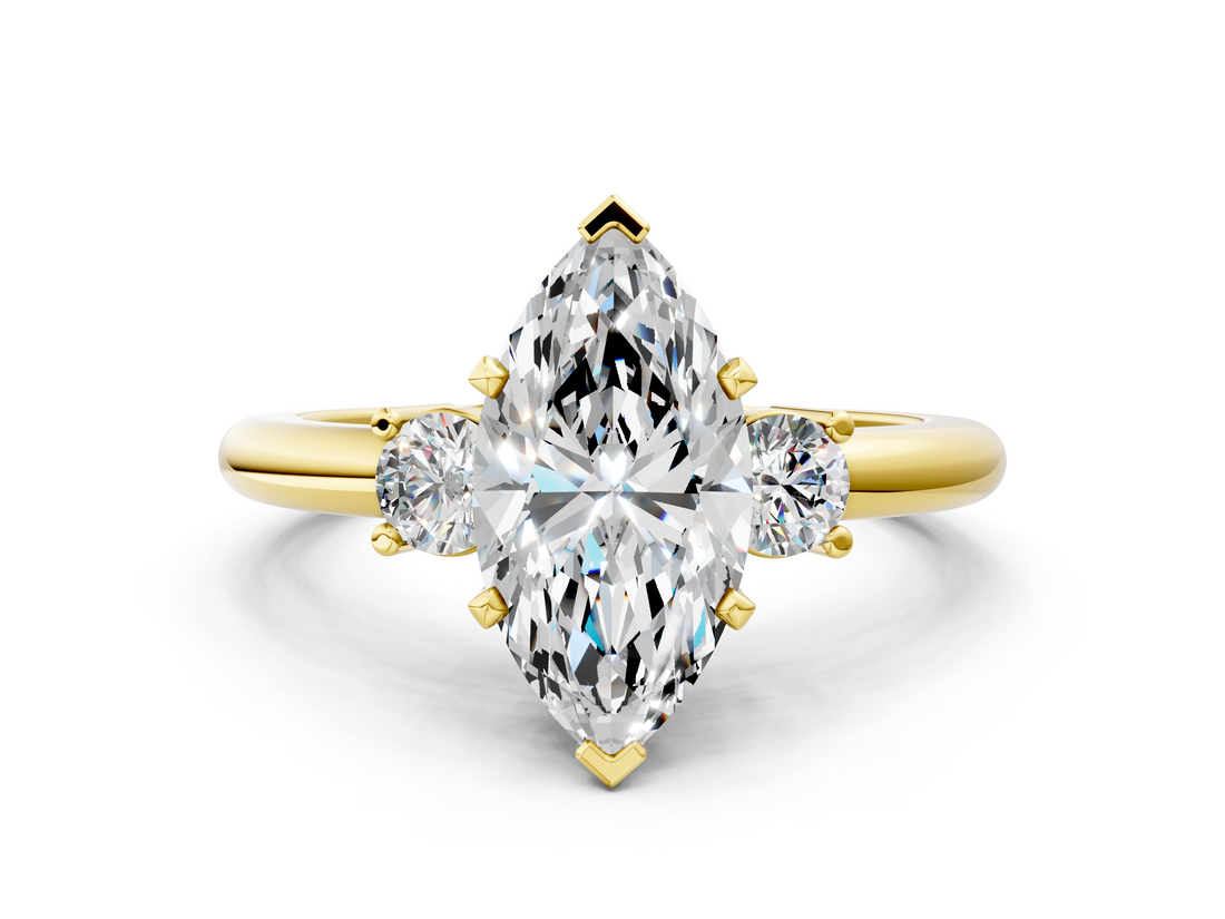 Yellow gold Three-Stone Marquise Cut Diamond Solitaire with Prong Setting and Classic Band_50