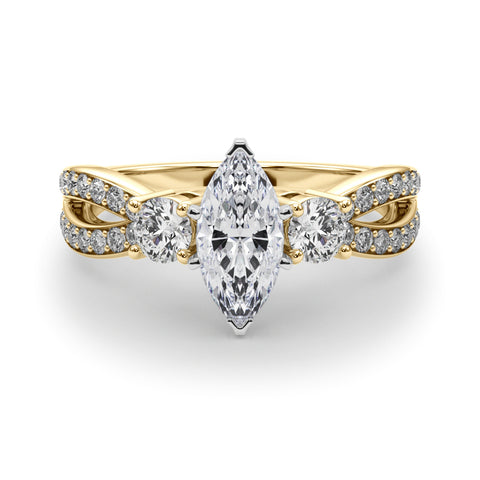 Yellow gold Three-Stone Marquise Cut Diamond Twist Band with Prong Setting 1