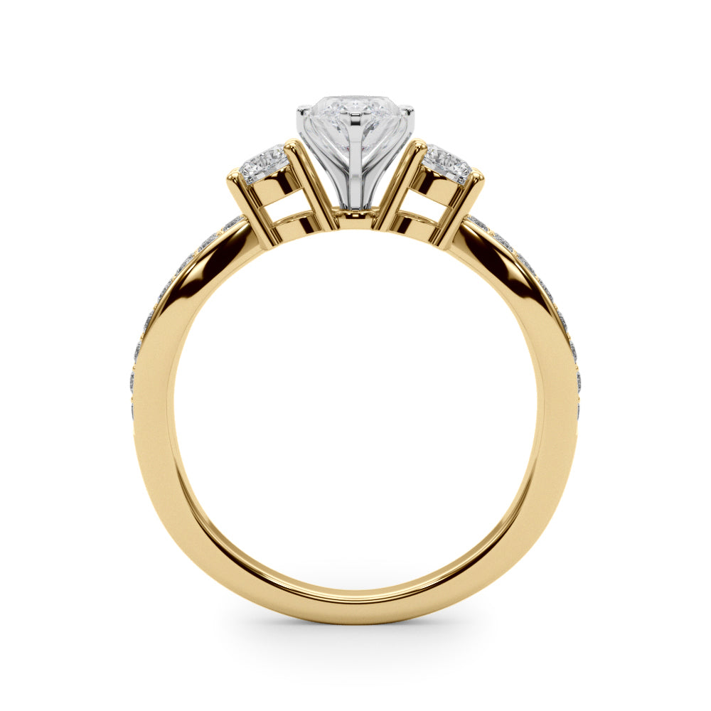 Yellow gold Three-Stone Marquise Cut Diamond Twist Band with Prong Setting 2