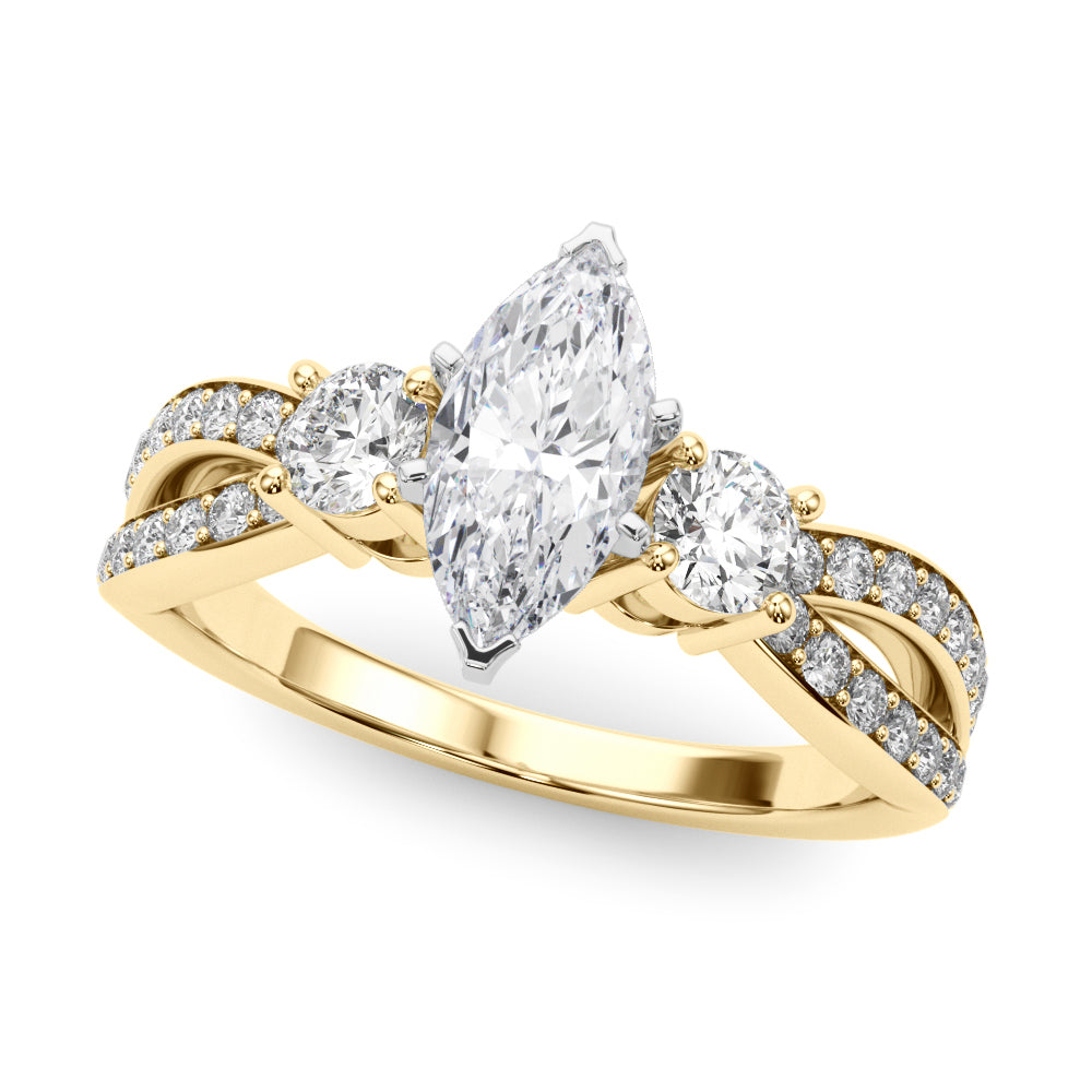 Yellow gold Three-Stone Marquise Cut Diamond Twist Band with Prong Setting