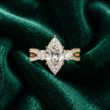 Yellow gold Three-Stone Marquise Cut Diamond Twist Band with Prong Setting_16