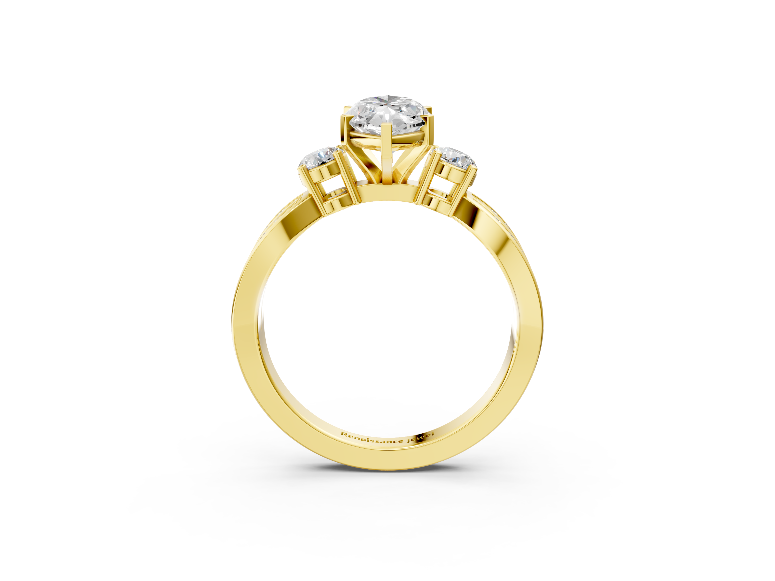 Yellow gold Three-Stone Marquise Cut Diamond Twist Band with Prong Setting_27