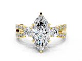 Yellow gold Three-Stone Marquise Cut Diamond Twist Band with Prong Setting_60