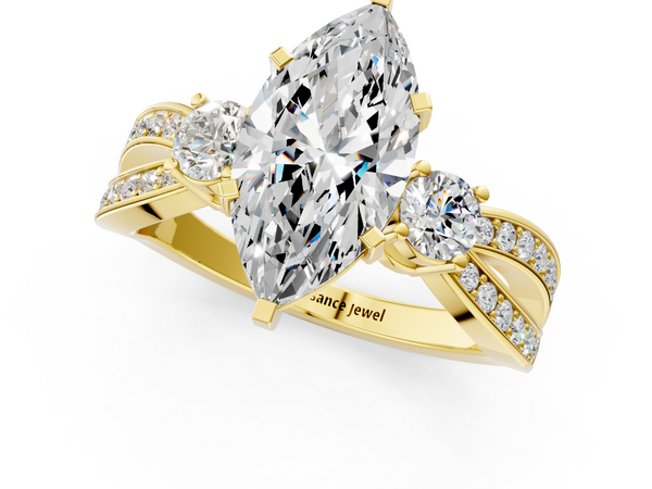 Yellow gold Three-Stone Marquise Cut Diamond Twist Band with Prong Setting