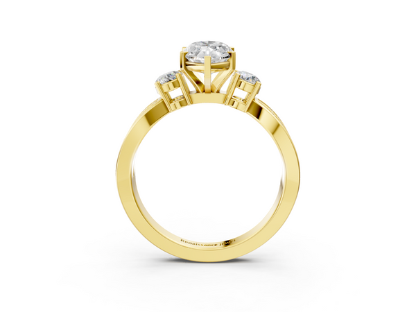 Yellow gold Three-Stone Marquise Cut Diamond Twist Band with Prong Setting