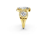 Yellow gold Three-Stone Marquise Cut Diamond Wave Pave Band with Prong Setting_11