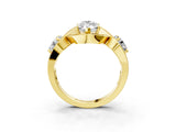 Yellow gold Three-Stone Marquise Cut Diamond Wave Pave Band with Prong Setting_12