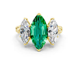 Yellow gold Three-Stone Marquise Cut Emerald Braided Band Ring with Four-Prong Setting_12