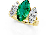 Yellow gold Three-Stone Marquise Cut Emerald Braided Band Ring with Four-Prong Setting_13