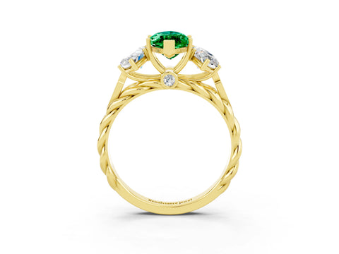 Yellow gold Three-Stone Marquise Cut Emerald Braided Band Ring with Four-Prong Setting_15