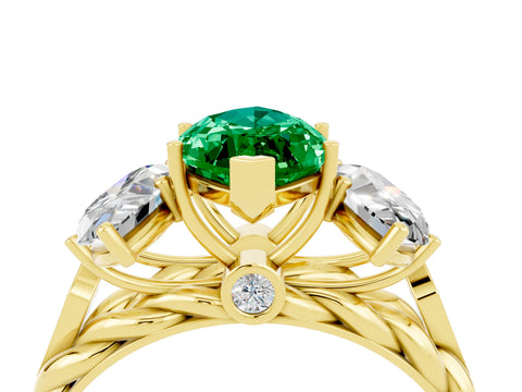 Yellow gold Three-Stone Marquise Cut Emerald Braided Band Ring with Four-Prong Setting_16