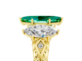 Yellow gold Three-Stone Marquise Cut Emerald Braided Band Ring with Four-Prong Setting_17