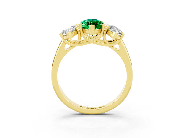 Yellow gold Three-Stone Marquise Cut Emerald Engagement Ring with Prong Setting