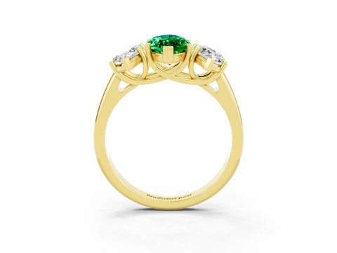 Yellow gold Three-Stone Marquise Cut Emerald Engagement Ring with Prong Setting_3