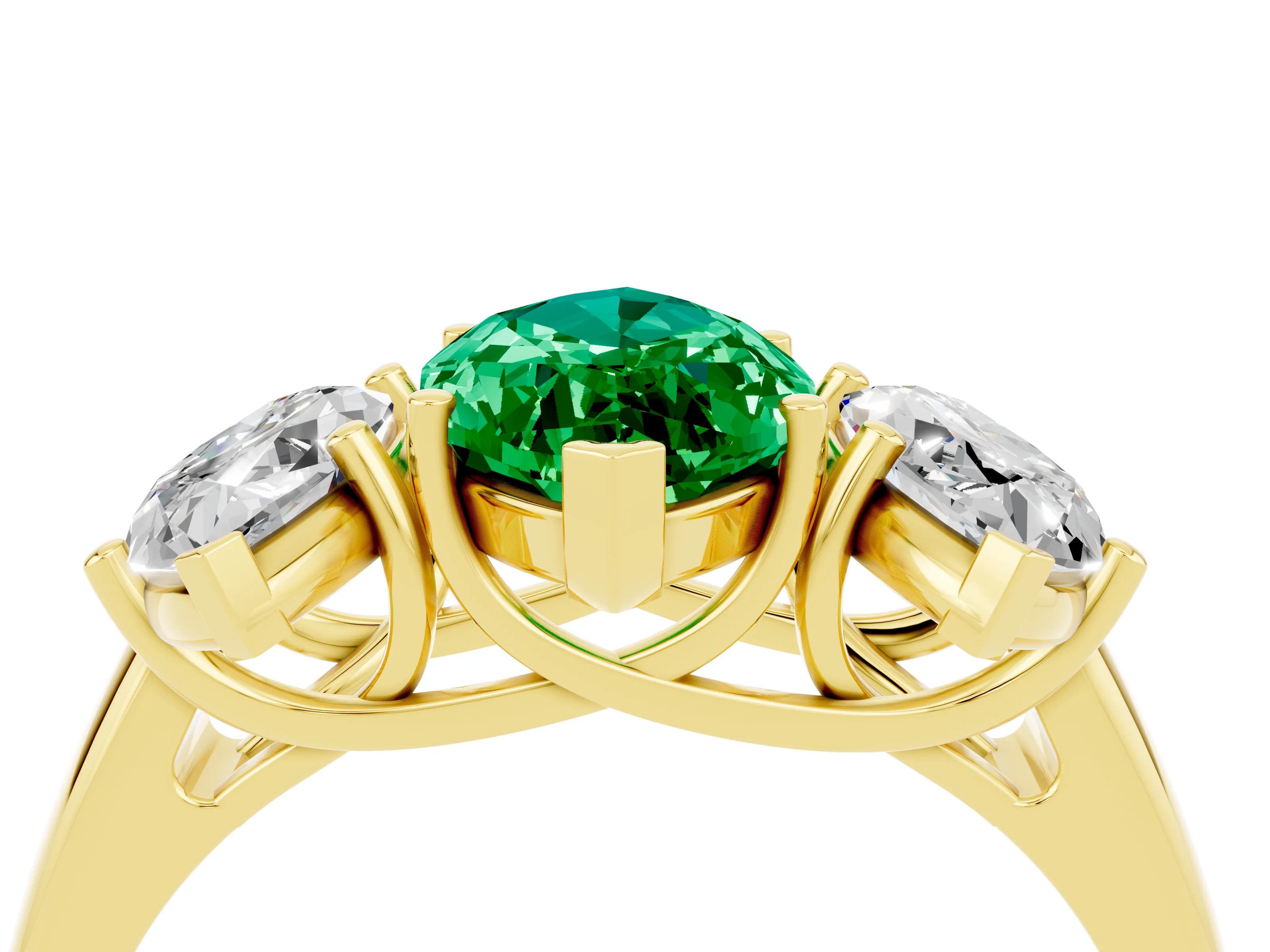 Yellow gold Three-Stone Marquise Cut Emerald Engagement Ring with Prong Setting_4