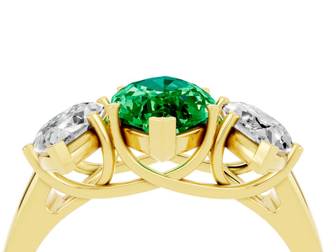 Yellow gold Three-Stone Marquise Cut Emerald Engagement Ring with Prong Setting_4