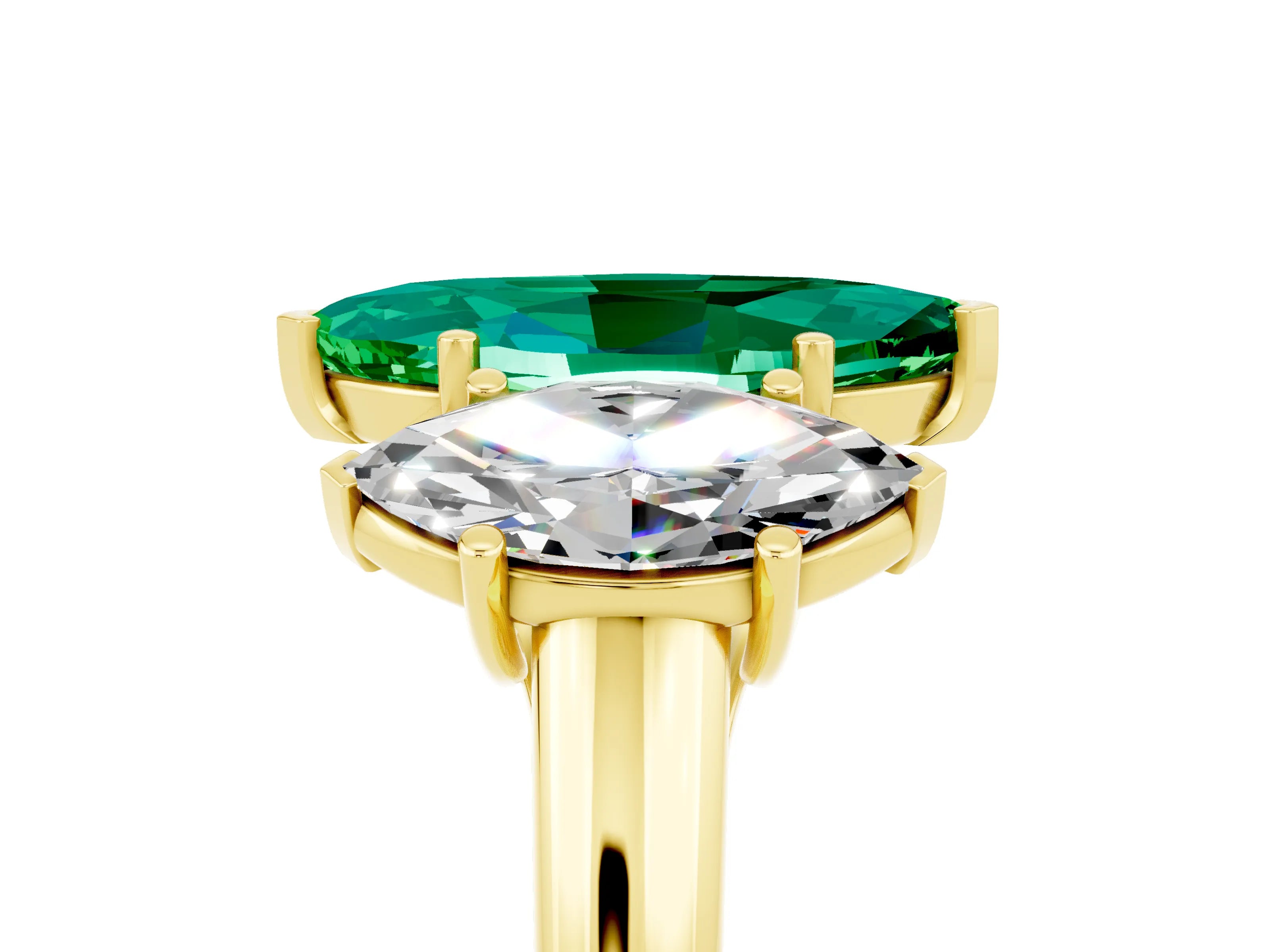 Yellow gold Three-Stone Marquise Cut Emerald Engagement Ring with Prong Setting_5