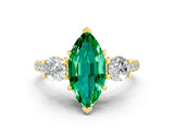 Yellow gold Three-Stone Marquise Cut Emerald Pavé Band with Four-Prong Setting