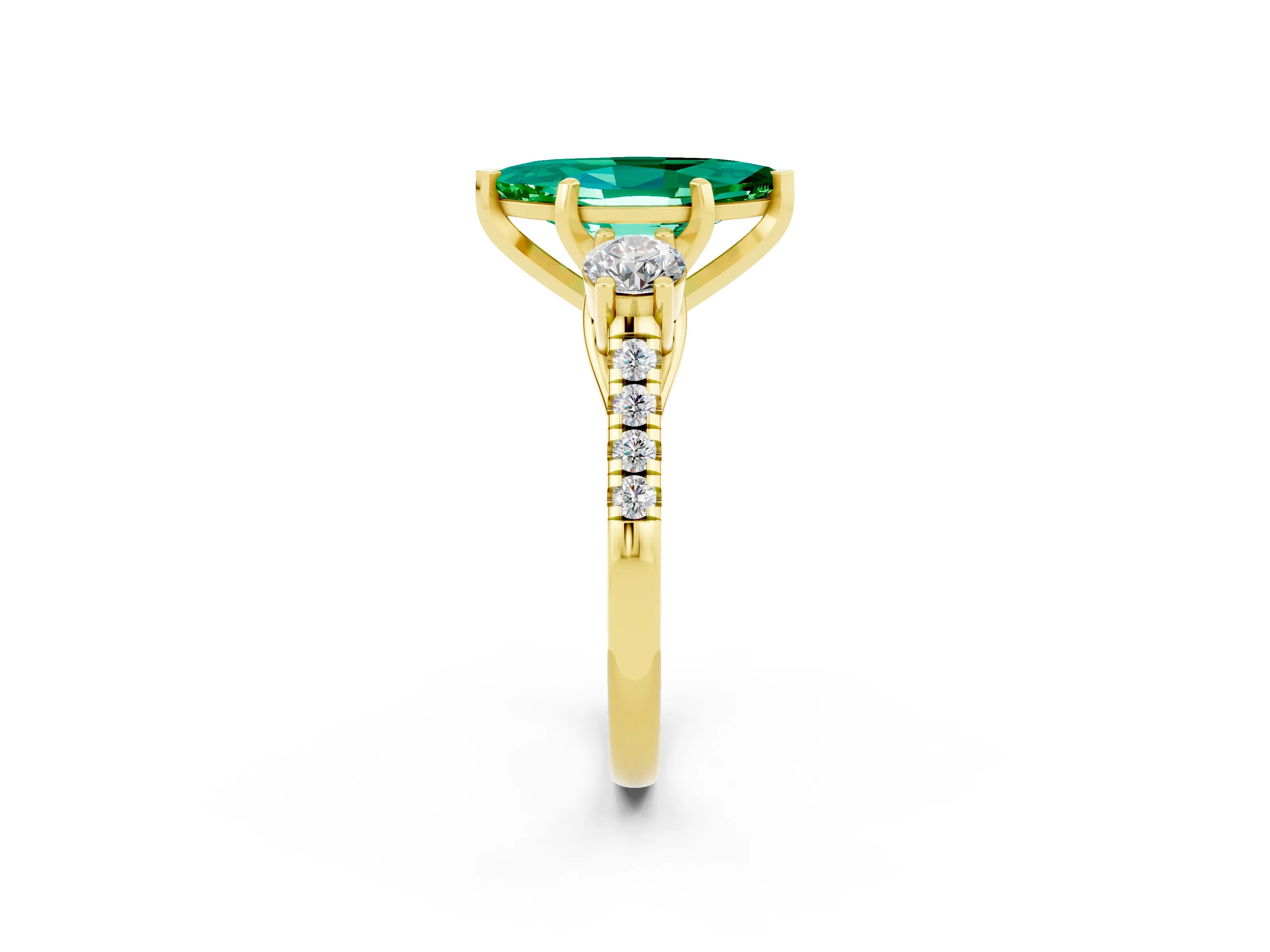 Yellow gold Three-Stone Marquise Cut Emerald Pavé Band with Four-Prong Setting_2