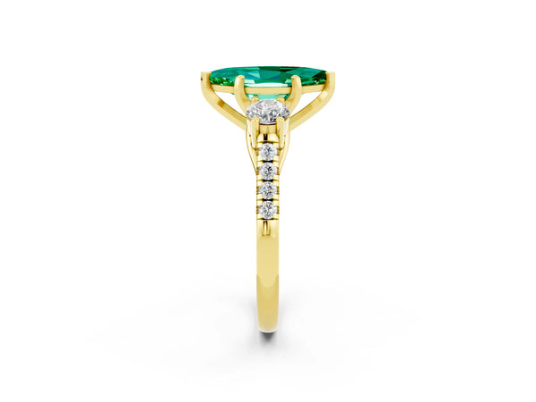 Yellow gold Three-Stone Marquise Cut Emerald Pavé Band with Four-Prong Setting
