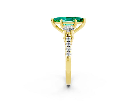 Yellow gold Three-Stone Marquise Cut Emerald Pavé Band with Four-Prong Setting_2