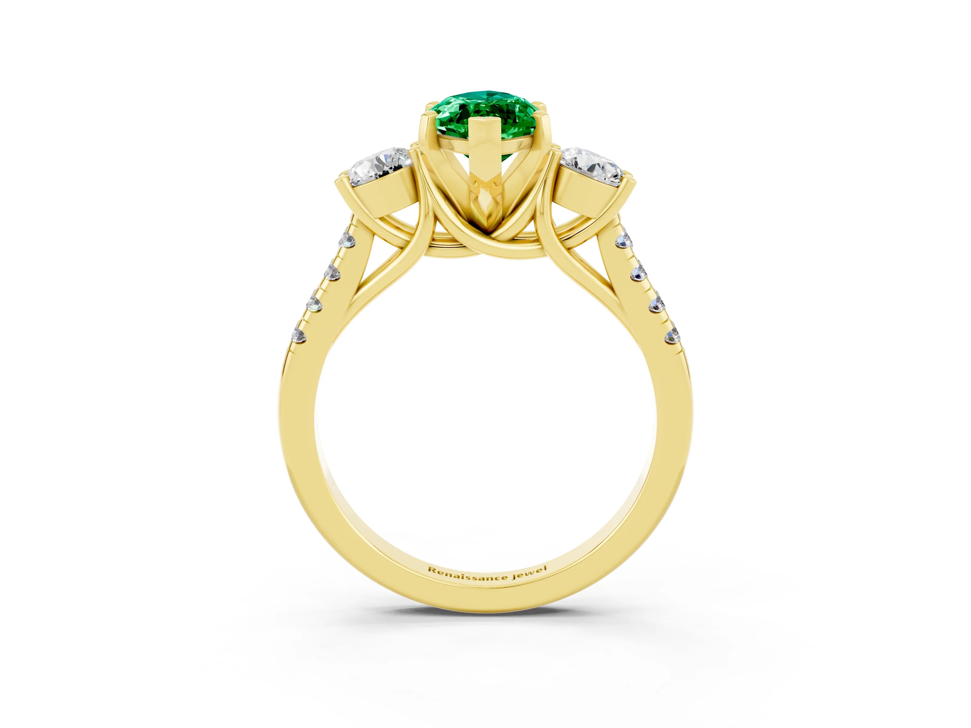 Yellow gold Three-Stone Marquise Cut Emerald Pavé Band with Four-Prong Setting_3