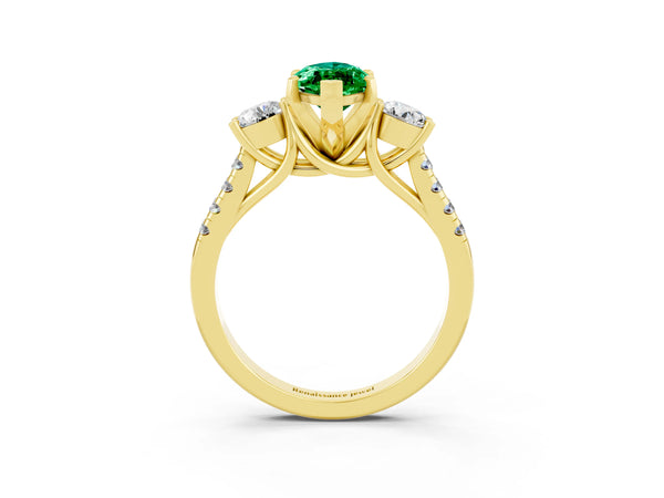 Yellow gold Three-Stone Marquise Cut Emerald Pavé Band with Four-Prong Setting