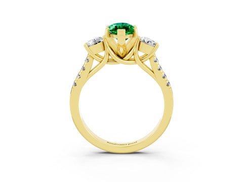 Yellow gold Three-Stone Marquise Cut Emerald Pavé Band with Four-Prong Setting_3
