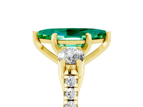 Yellow gold Three-Stone Marquise Cut Emerald Pavé Band with Four-Prong Setting_5