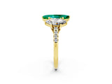 Yellow gold Three-Stone Marquise Cut Emerald Ring with Pavé Band and Prong Setting_14