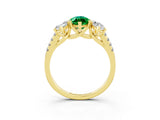 Yellow gold Three-Stone Marquise Cut Emerald Ring with Pavé Band and Prong Setting_15