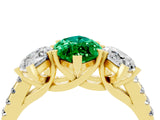 Yellow gold Three-Stone Marquise Cut Emerald Ring with Pavé Band and Prong Setting_16