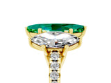 Yellow gold Three-Stone Marquise Cut Emerald Ring with Pavé Band and Prong Setting_17
